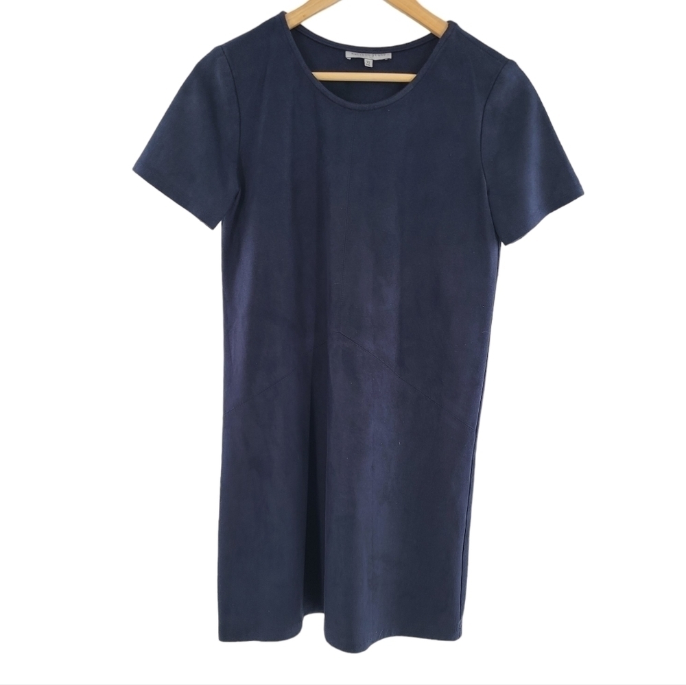 Matison Stone Navy Blue Micro-Suede Shift Dress Sz XS.